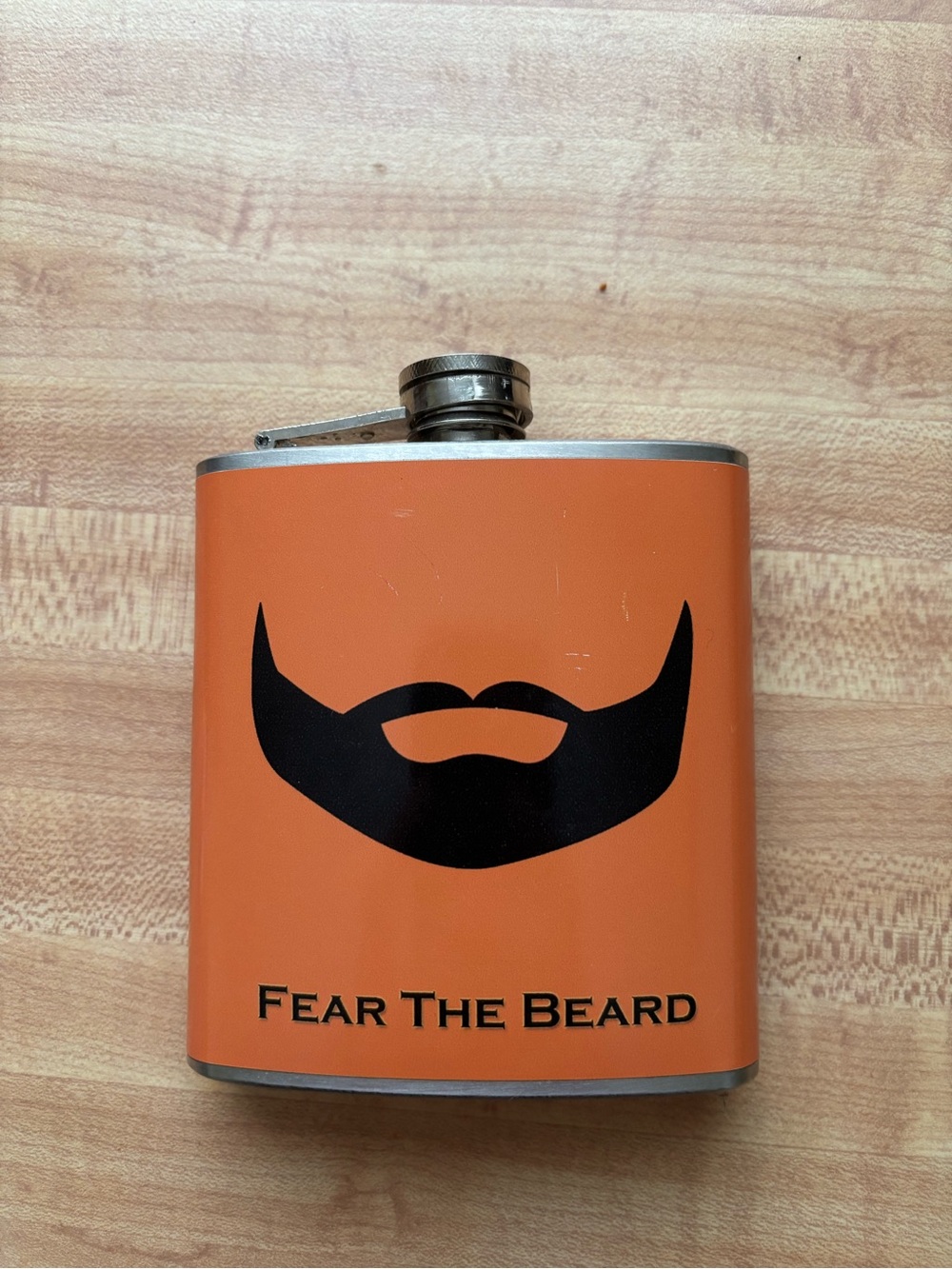 Men's Orange 'Fear The Beard' Stainless Steel Hip Flask